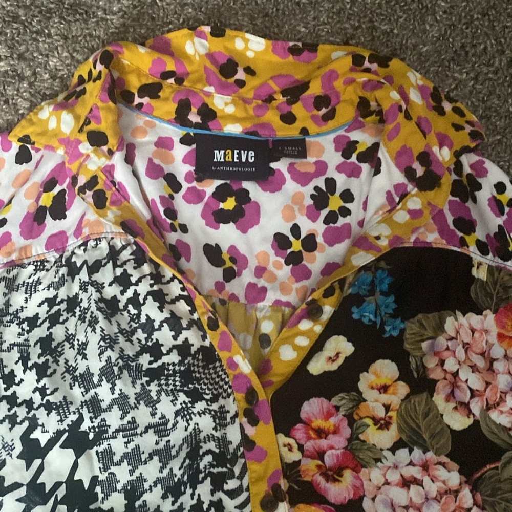 Maeve Multicolor Patchwork Button Down Shirt - image 3